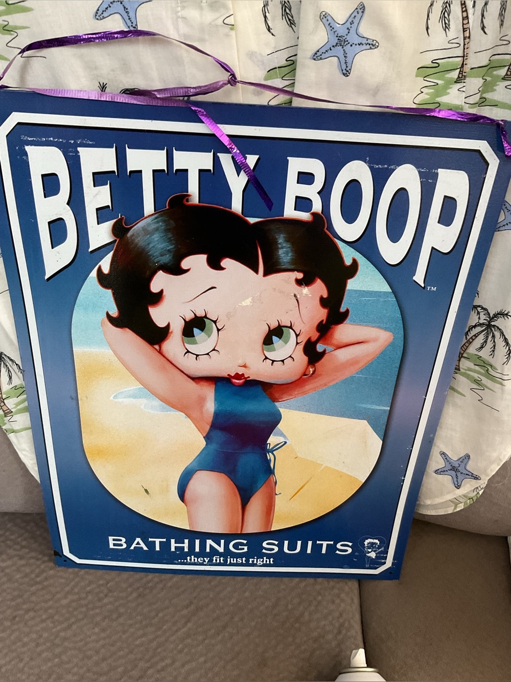 Betty Boop Navy and Cream Beach Sign